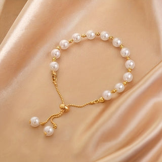 Elegantes Verstellbares Faux-Perlenarmband mit Goldfarbenen Akzenten