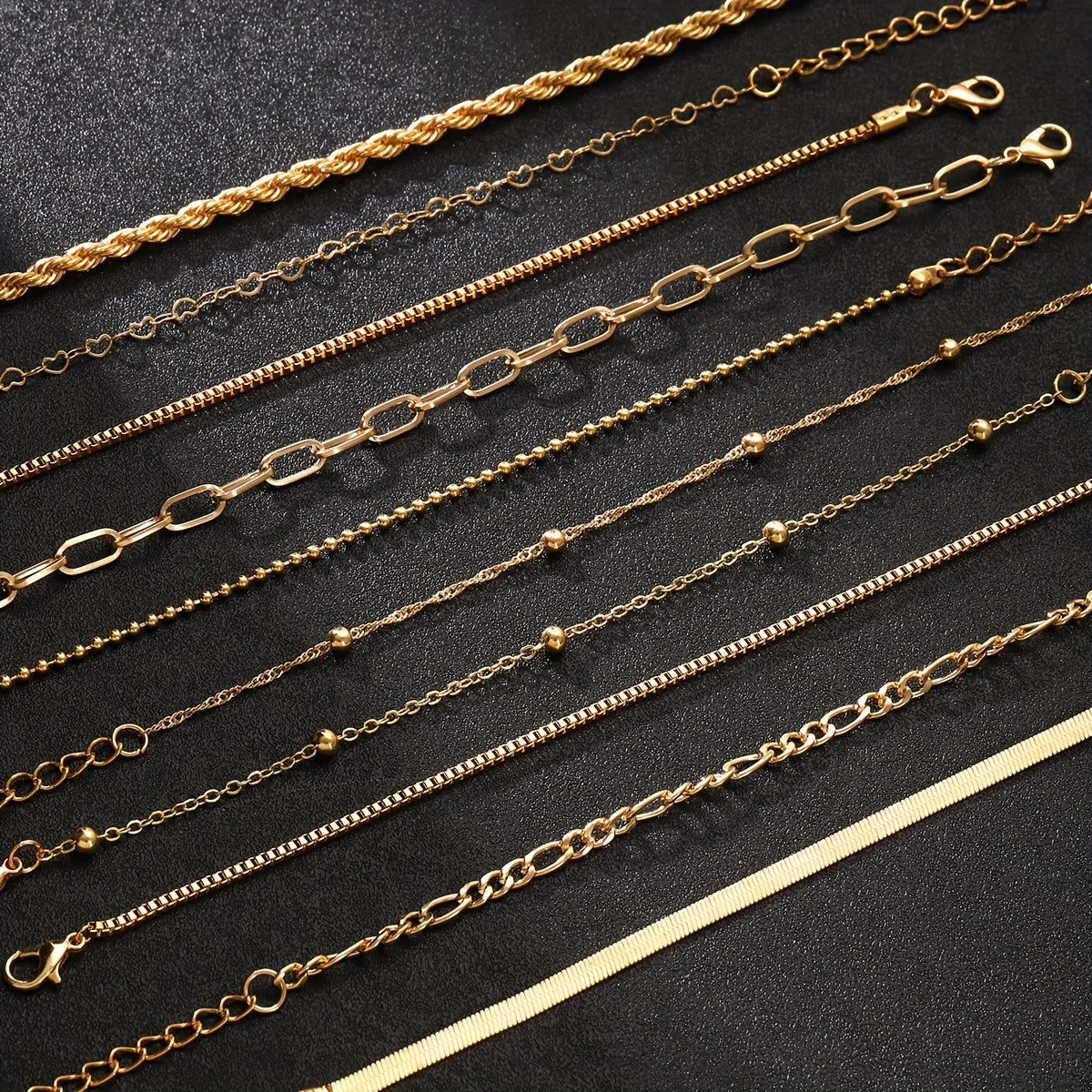 10-teiliges Damen-Armbandset – Elegante Goldene Armreifen mit Gedrehtem Seil-Design