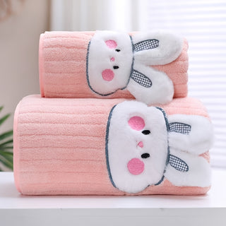 Luxuriöses Gestreiftes Handtuch-Set mit Hasenstickerei