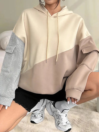 Farbblock-Kapuzenpullover mit Kordelzug  Sweatshirt für Frühling Herbst