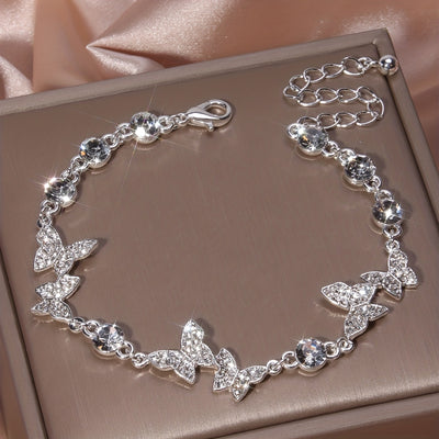 Elegantes Armband mit Strassstein-Schmetterling - Silberplatiertes Hand-Schmuckgeschenk für Damen