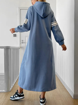 Kapuzen-Sweatshirtkleid – Langarm, Peacock Blue, Lässig