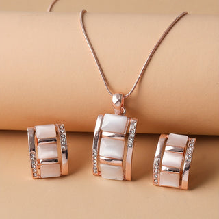 Rechteckige Opal Halskette & Ohrringe Schmuckset
