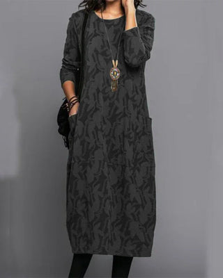 Bedrucktes langarm-taschenkleid