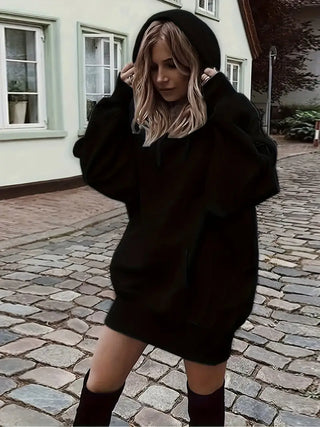 Hoodie mit Kängurutasche – Einfarbig, Langarm, Lässig