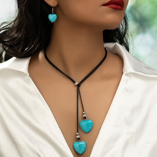 Halskette Boho Stil Schmuckset – Herzförmig mit Eingelegtem Naturstein