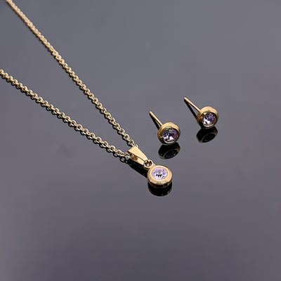 Damen Boho-Style Rundes Zirkonia Anhänger- & Ohrring-Set