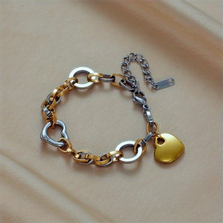 Edelstahl-Armband mit Herzanhänger im Zweifarbiges Design