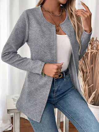 Casual-Winterjacke aus Polyester – Langarm, Rundhals, Uni-Farbe