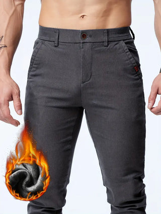 Herren Fleecegefütterte Winterhosen – Stickerei, Bequem, Warm