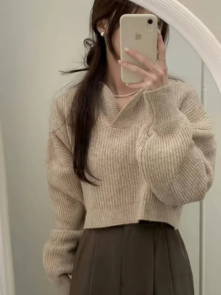 Damen Winter Strickpullover – Lockerer, Weicher Pullover mit Halbkragen