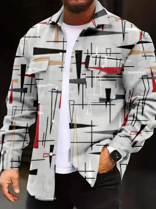 Abstrakt Geometrischer Druck Herren Stilvolles Langarmhemd