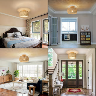 Bohemian Rattan Semi-Flush Deckenleuchte