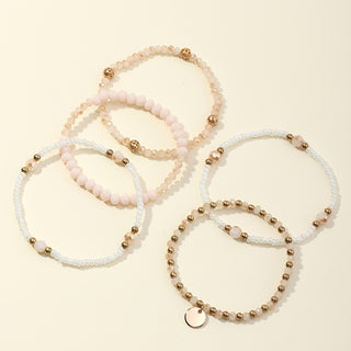 Einfaches Perlenarmband-Set mit flachem rundem Anhänger