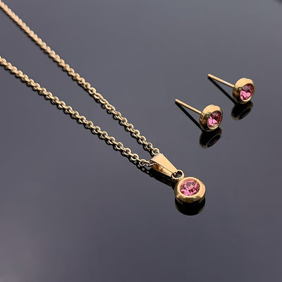 Damen Boho-Style Rundes Zirkonia Anhänger- & Ohrring-Set