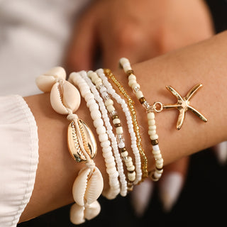 Boho-Chic 7-teiliges Perlenarmband-Set mit Muschel- & Seestern-Anhängern – Perfekt