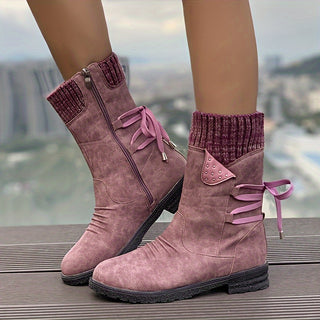 Damenstiefel aus Strick und Kunstleder