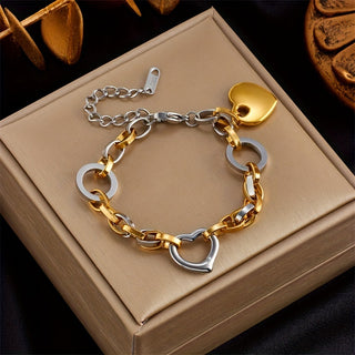 Edelstahl-Armband mit Herzanhänger im Zweifarbiges Design