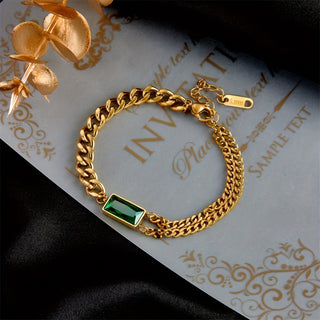 Edelstahl Trendiges Goldenes Kettenarmband mit Grünem Quadrat