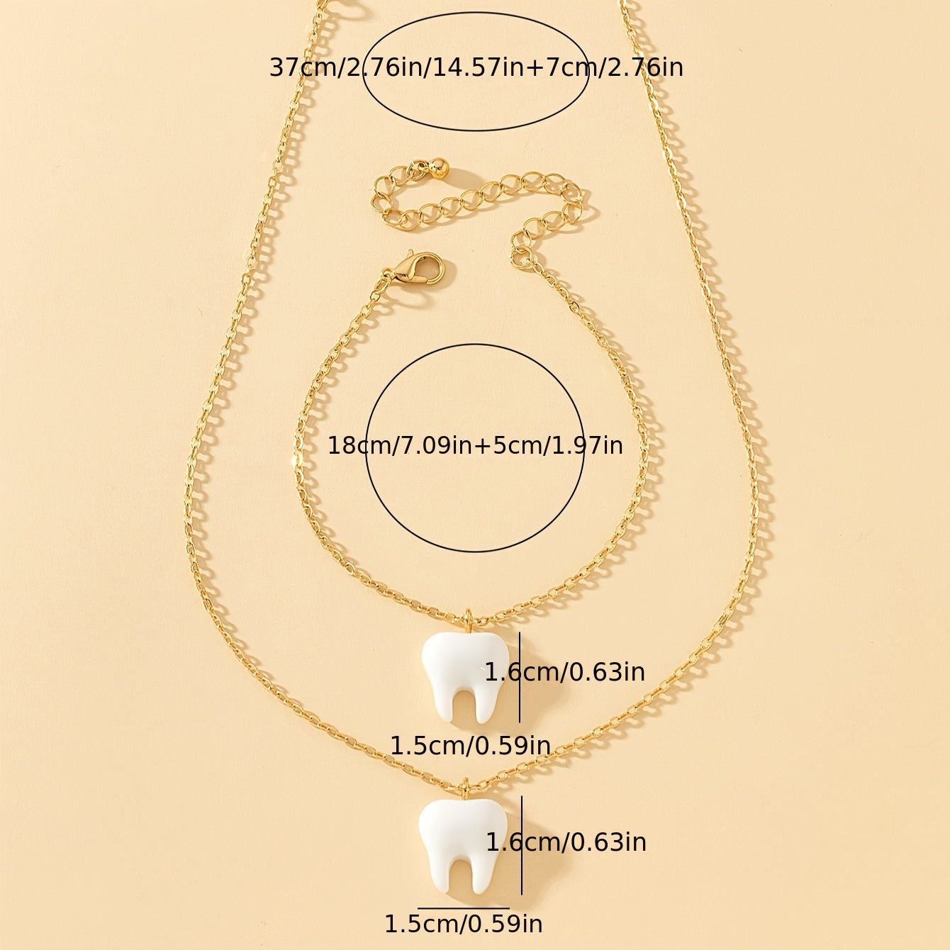 Halskette + Armband Süßes Schmuck-Set – Special Tooth Design