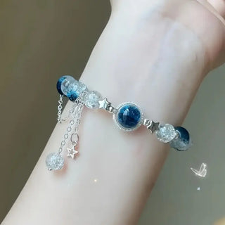 Schimmernder Sternanhänger Blaues Perlenarmband verstellbar