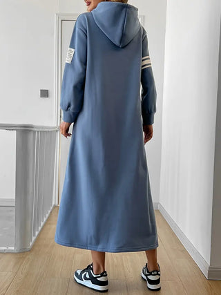 Kapuzen-Sweatshirtkleid – Langarm, Peacock Blue, Lässig