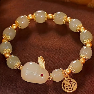 Jahr des Hasen Glücksbringer Armband – Imitation Jade Hasen Armband