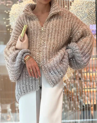 Selina - Der elegante, glitzernde Seiden-Cardigan-Pullover