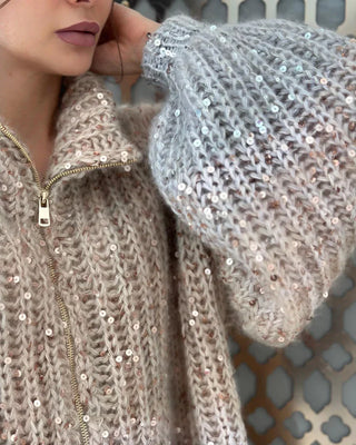 Selina - Der elegante, glitzernde Seiden-Cardigan-Pullover