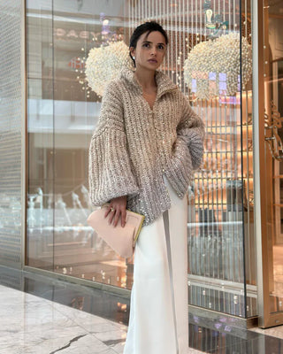 Selina - Der elegante, glitzernde Seiden-Cardigan-Pullover