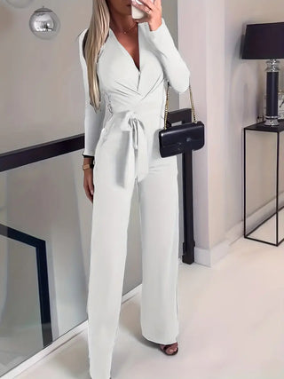 Lotti - Schlanke Eleganz Weites Bein Gürtel mit V-Ausschnitt Jumpsuit
