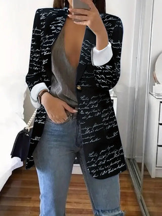 Lässiger Langarm-Blazer mit einem Knopf und Reversaufdruck
