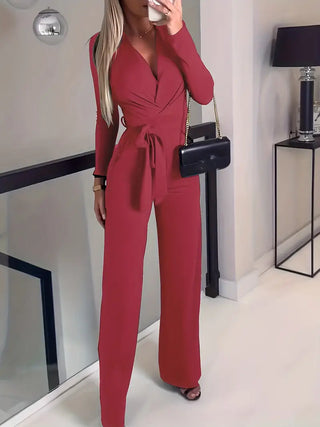 Lotti - Schlanke Eleganz Weites Bein Gürtel mit V-Ausschnitt Jumpsuit